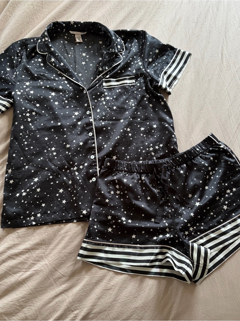 Victoria's Secret Black Star-Print Kids Pajama Set with White Trim
